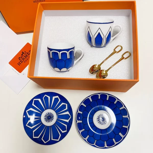 Hermes Bleus d'Ailleurs Demitasse (Espresso) Cup and Saucer Set of