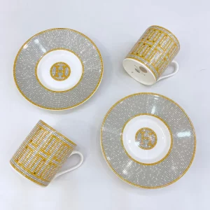 hermès Mosaique au 24 Platinum tea Cups and Saucers set