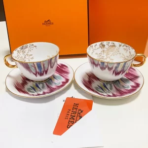 hermès Voyage en Ikat Set of 2 Tea Cup & Saucer