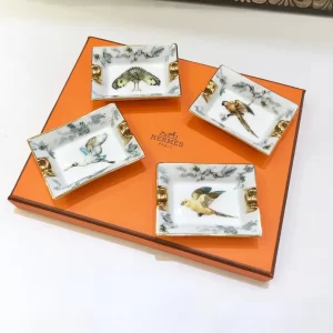Hermès Carnets d’Equateur Fowls set of 4 mini Ashtrays
