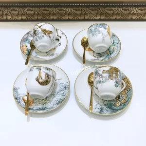Hermes Carnets d’Equateur Set of 4 Coffee Cups & Saucers