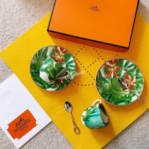 Hermes Passifolia Set of 2 Coffee Cups & Saucers